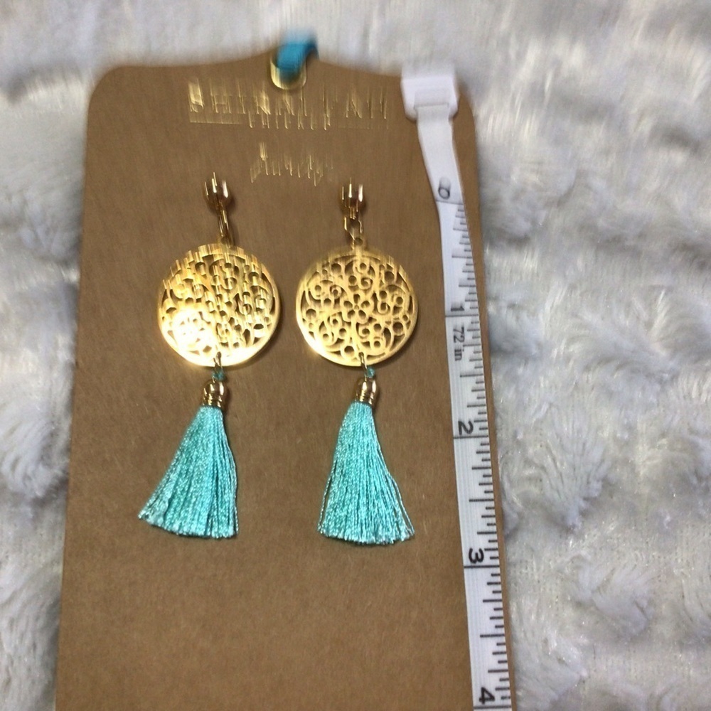 NEW Shiraleah Bali Turquoise Gold/Turquoise Tassel Earrings - Picture 2 of 5